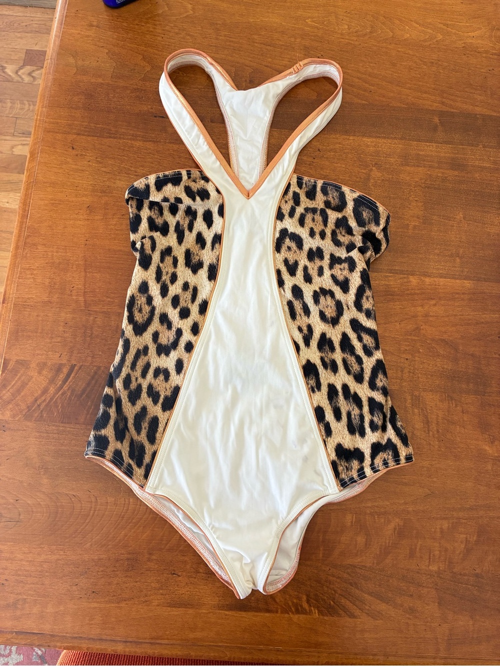 Roberto Cavalli Cream and Leopard Print One-Piece Swimsuit